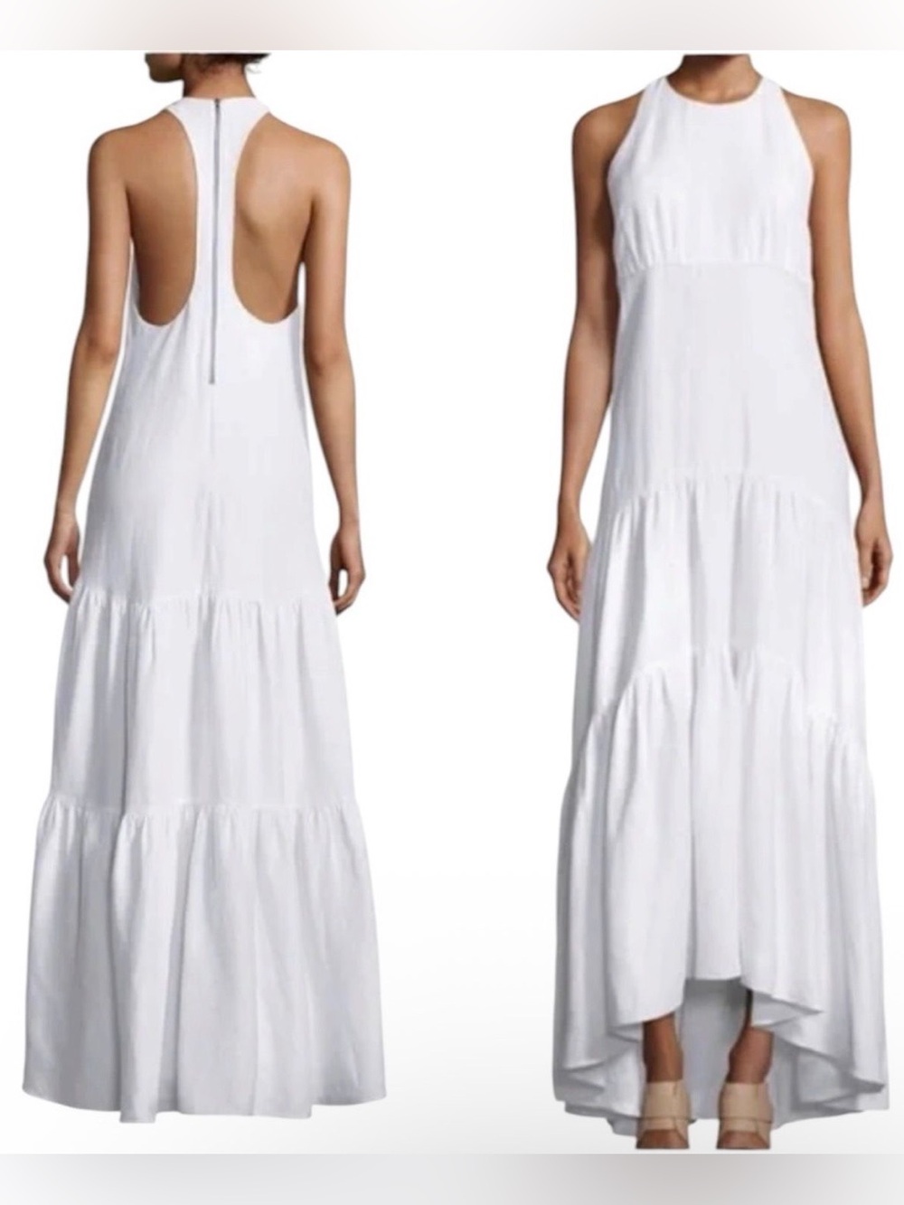 L'AGENCE Talia White Racerback Halter Maxi Dress Hi-Low Size 4